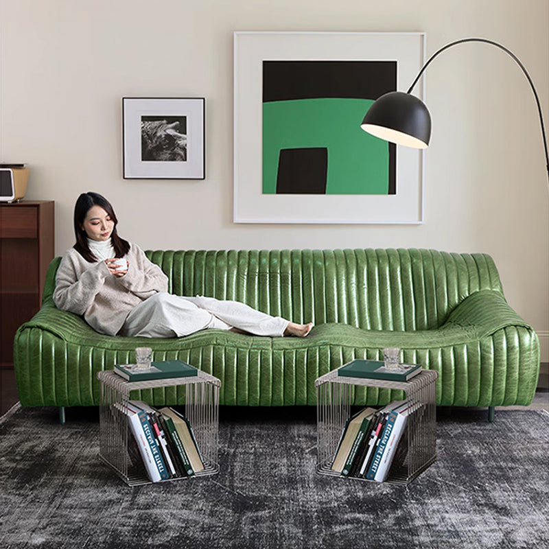 Onda Top Grain Leather Straight Olive Sofa
