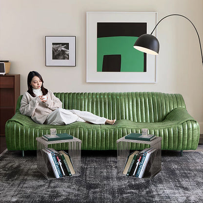 Onda Top Grain Leather Straight Olive Sofa