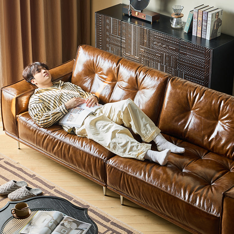 Rivaro Genuine Leather Retro Straight Sofa