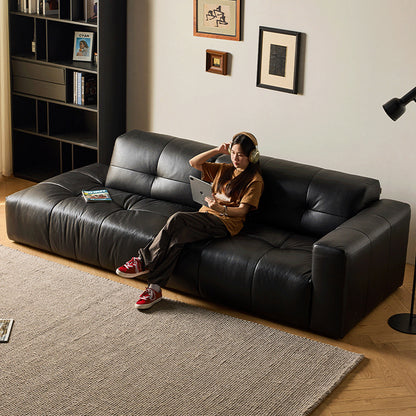Svartlys Top Grain Leahter Straight Open Sofa