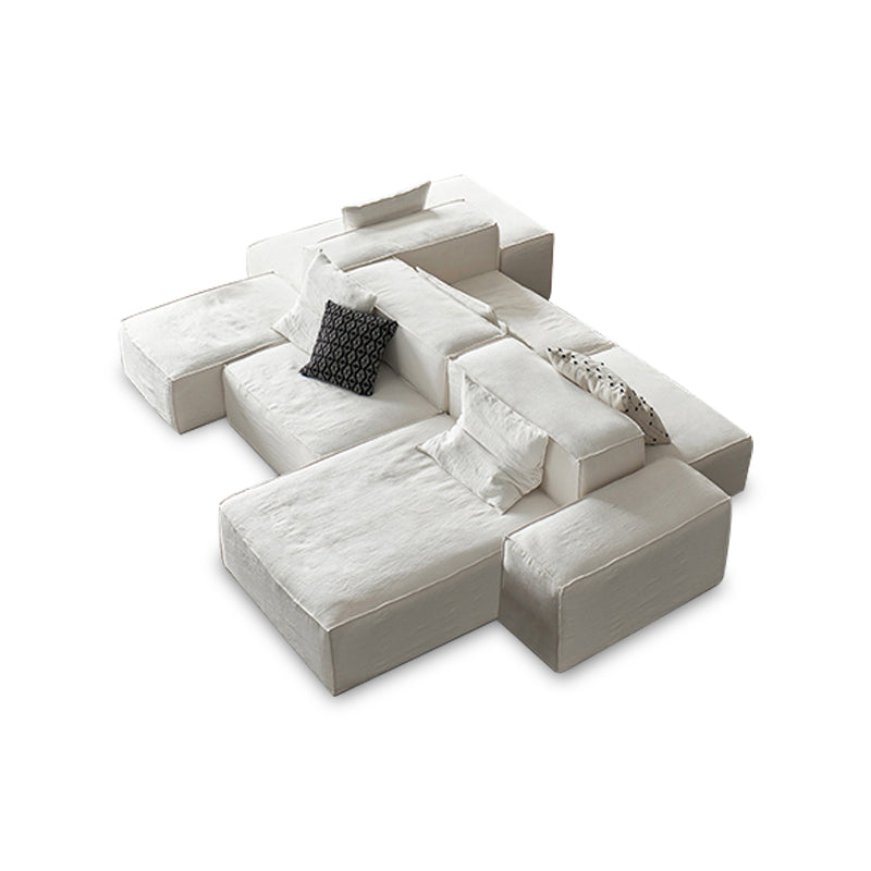 Mobilious-Armonia White Linen Fabric Washable Sectional