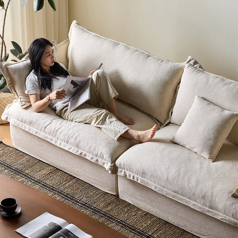 Aokaze White Linen Fabric Slipcovered Sofa