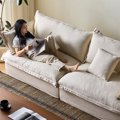 Aokaze White Linen Fabric Slipcovered Sofa