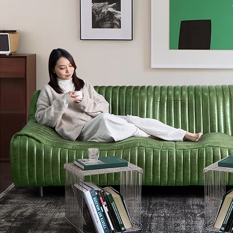 Onda Top Grain Leather Straight Olive Sofa