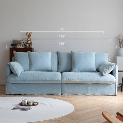 Bluoro Denim Slipcovered Blue Skirted Sofa
