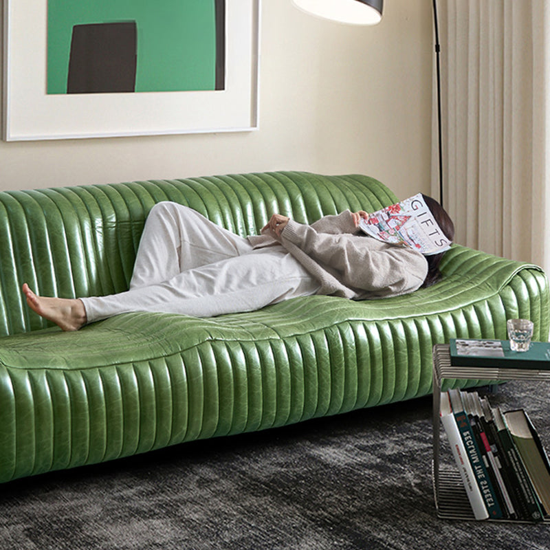 Onda Top Grain Leather Straight Olive Sofa