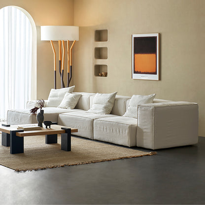 Mobilious-Armonia White Linen Fabric Washable Sectional