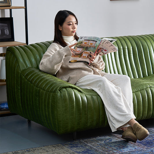 Onda Top Grain Leather Straight Olive Sofa