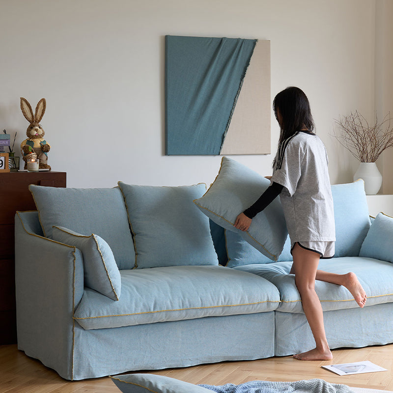 Mobilious-Bluoro Slipcovered Blue Skirted Sofa