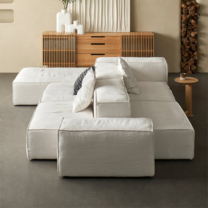 Mobilious-Armonia White Linen Fabric Washable Sectional
