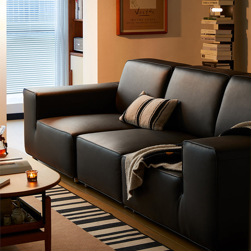Mobilious-Vittore Top Grain Leather Black Sofa