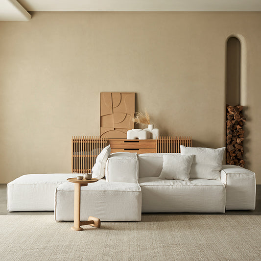 Mobilious-Armonia White Linen Fabric Washable Sectional