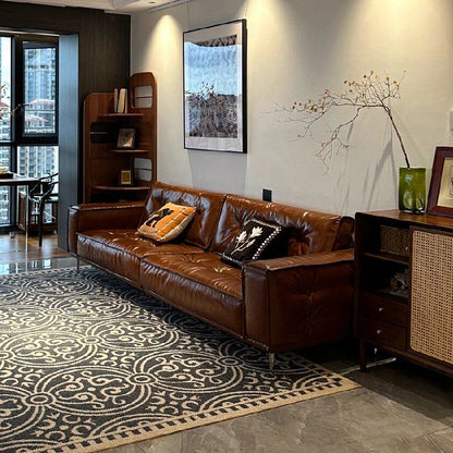 Rivaro Genuine Leather Retro Straight Sofa
