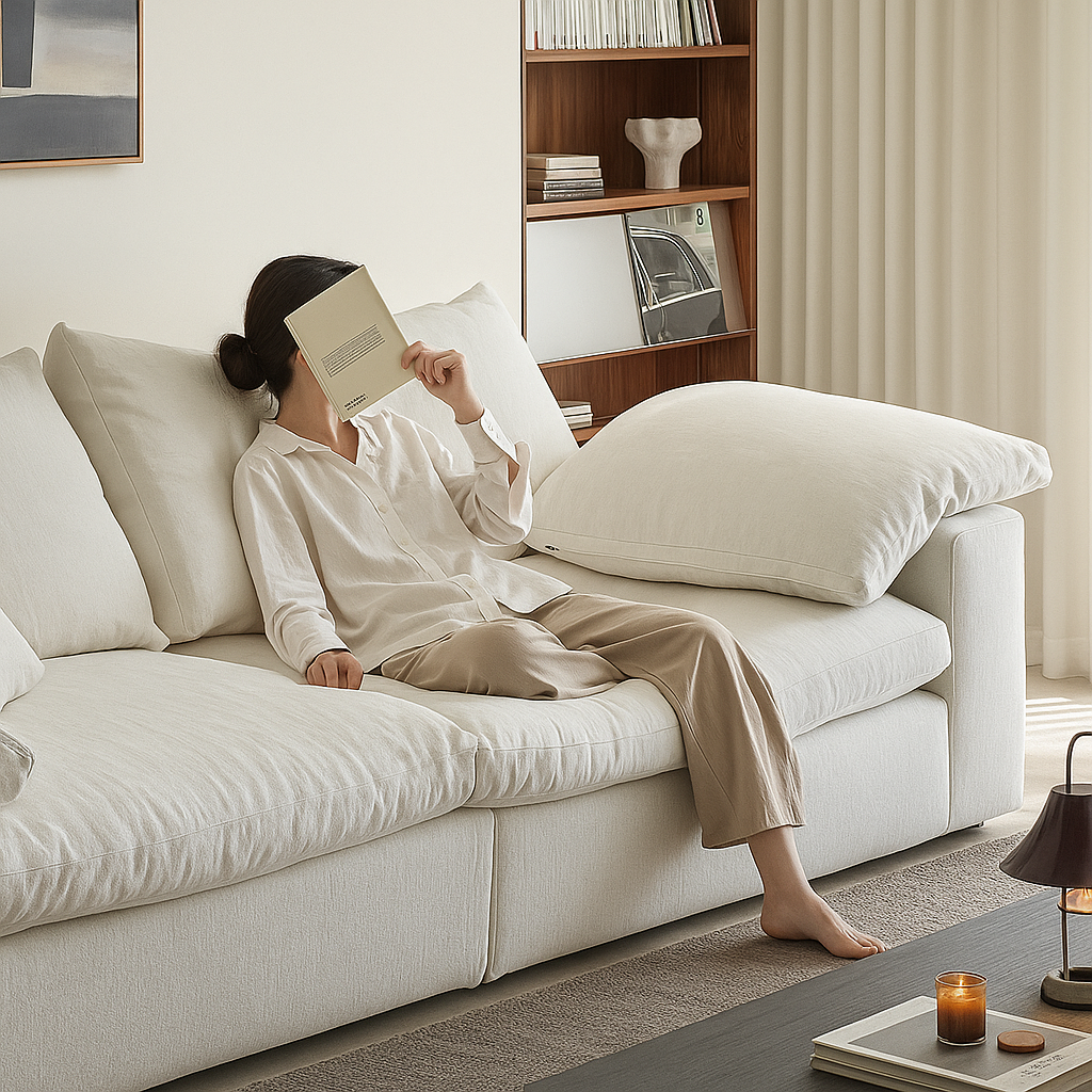 Mobilious-Lunara Dew-Retted Linen Fabric Washable Sofa- Plus