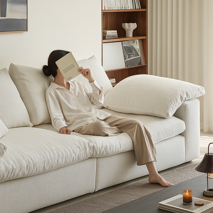 Mobilious-Lunara Dew-Retted Linen Fabric Washable Sofa- Plus