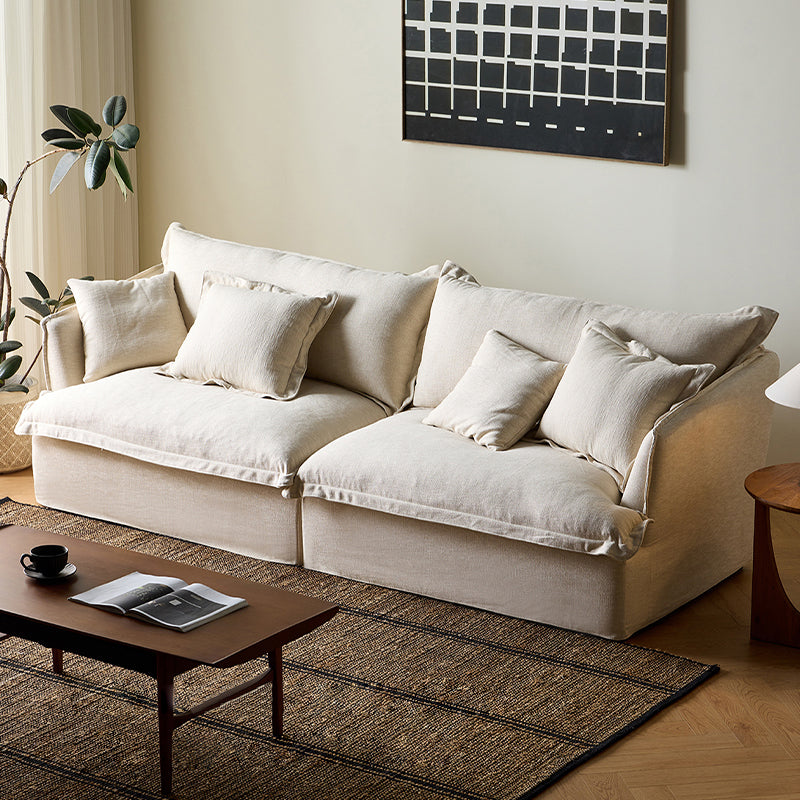 Aokaze White Linen Fabric Slipcovered Sofa