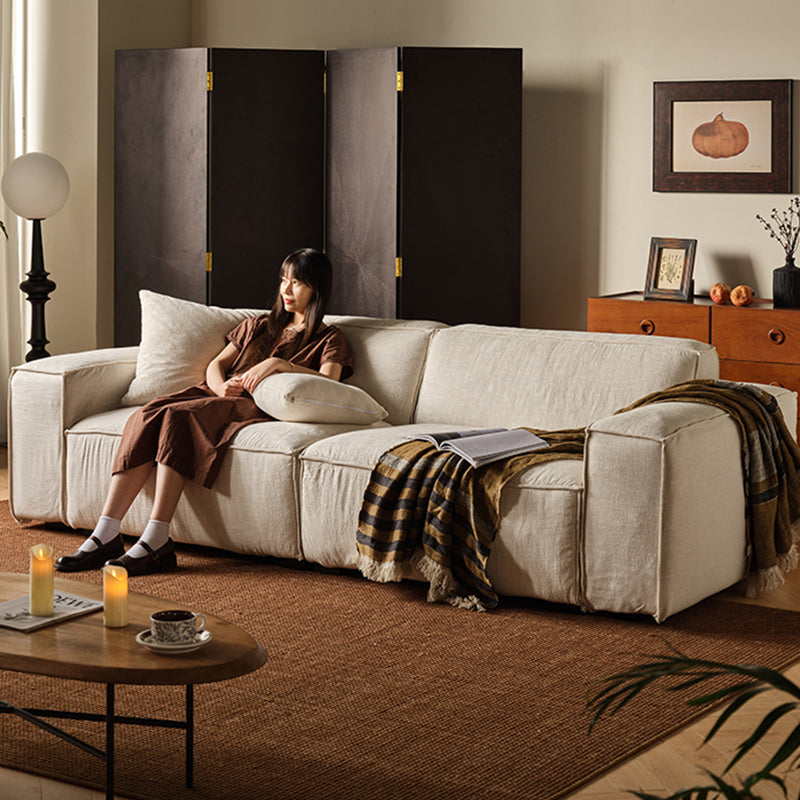 Kusari White Linen Fabric Washable Modular Sofa