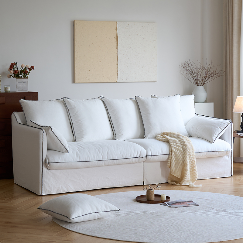Mobilious-Bluoro Slipcovered White Skirted Sofa
