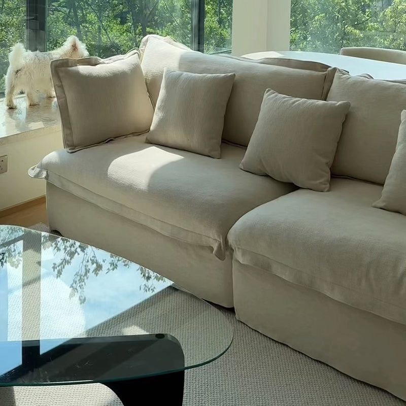 Aokaze White Linen Fabric Slipcovered Sofa