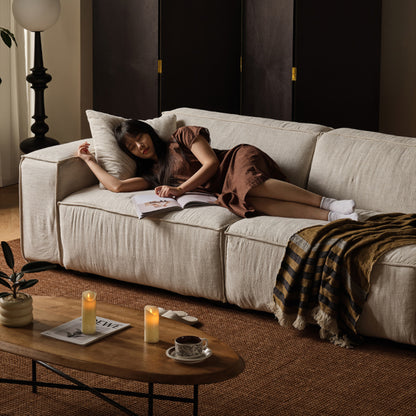 Kusari White Linen Fabric Washable Modular Sofa