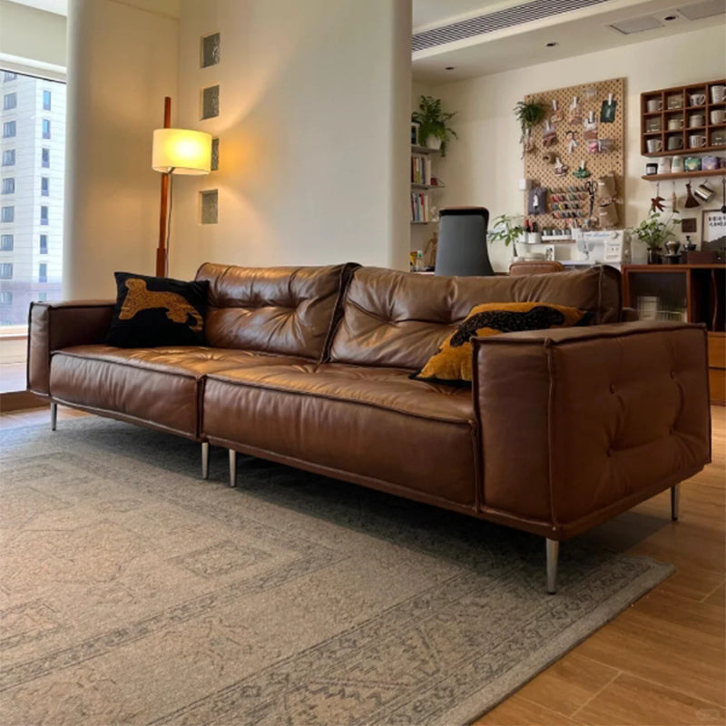 Rivaro Genuine Leather Retro Straight Sofa