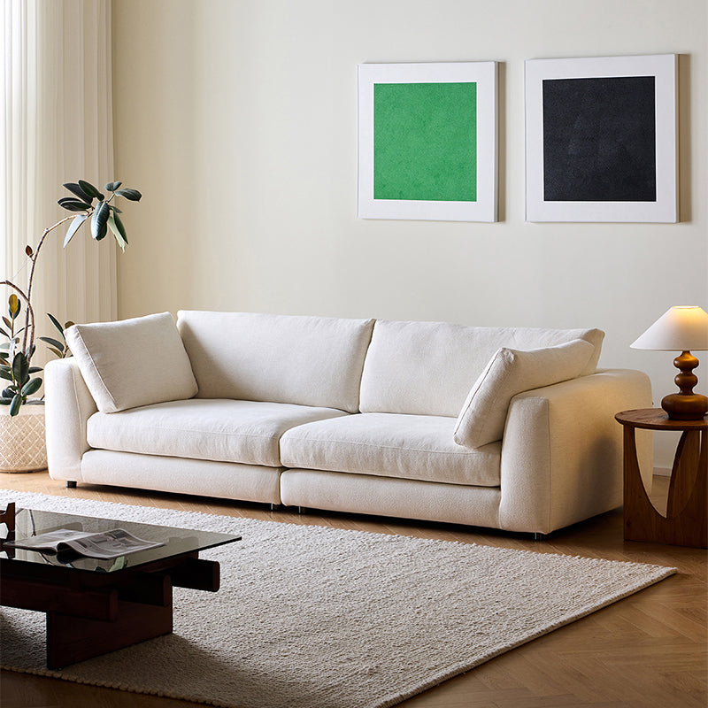 Serica White Linen Fabric Slipcovered Sofa