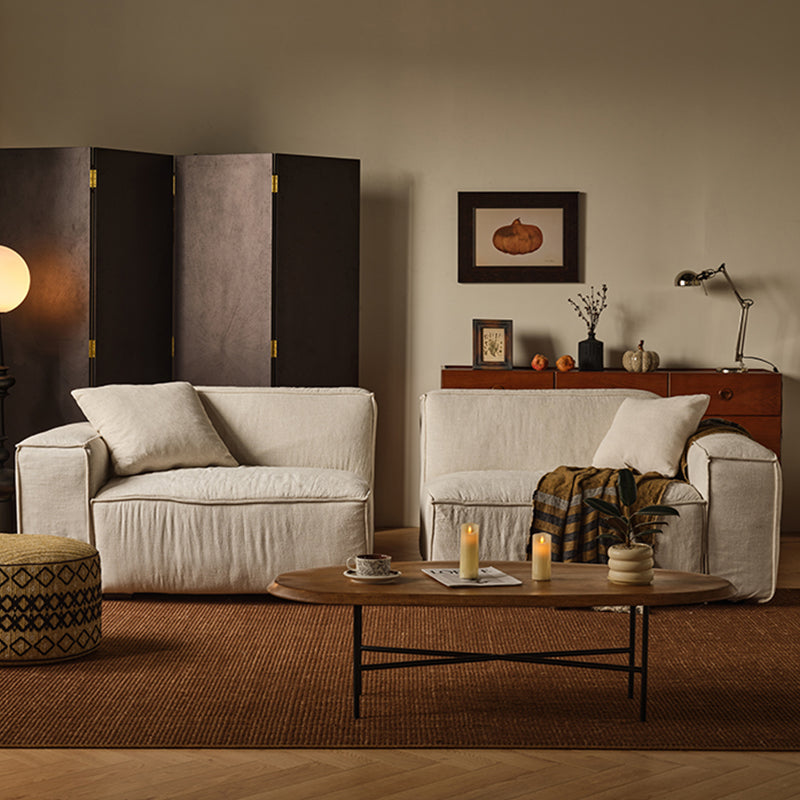 Kusari White Linen Fabric Washable Modular Sofa