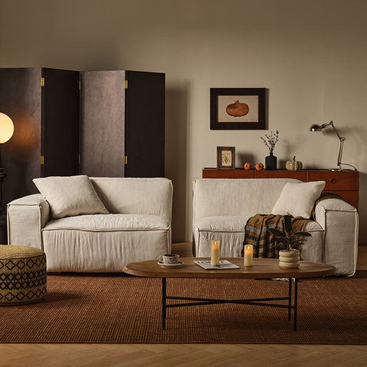 Kusari White Linen Fabric Washable Modular Sofa