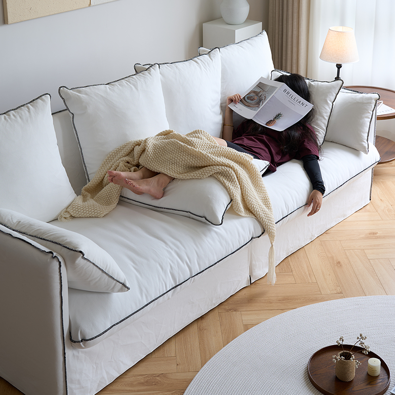 Mobilious-Bluoro Slipcovered White Skirted Sofa