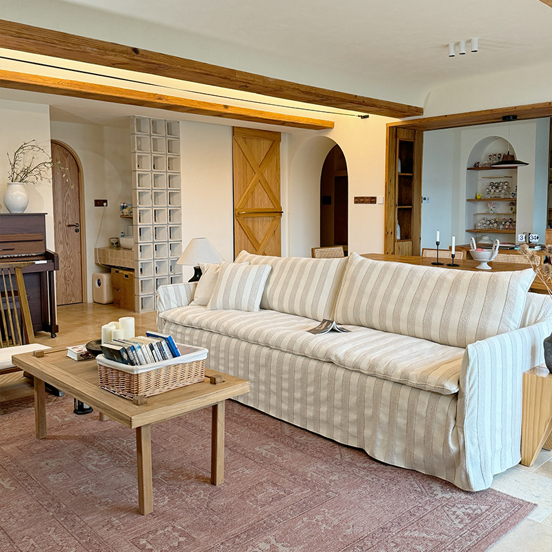 Caldia Beige Bouclé Fabric Deep Seat Sofa
