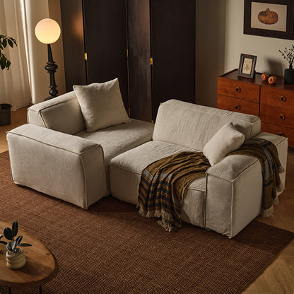 Kusari White Linen Fabric Washable Modular Sofa
