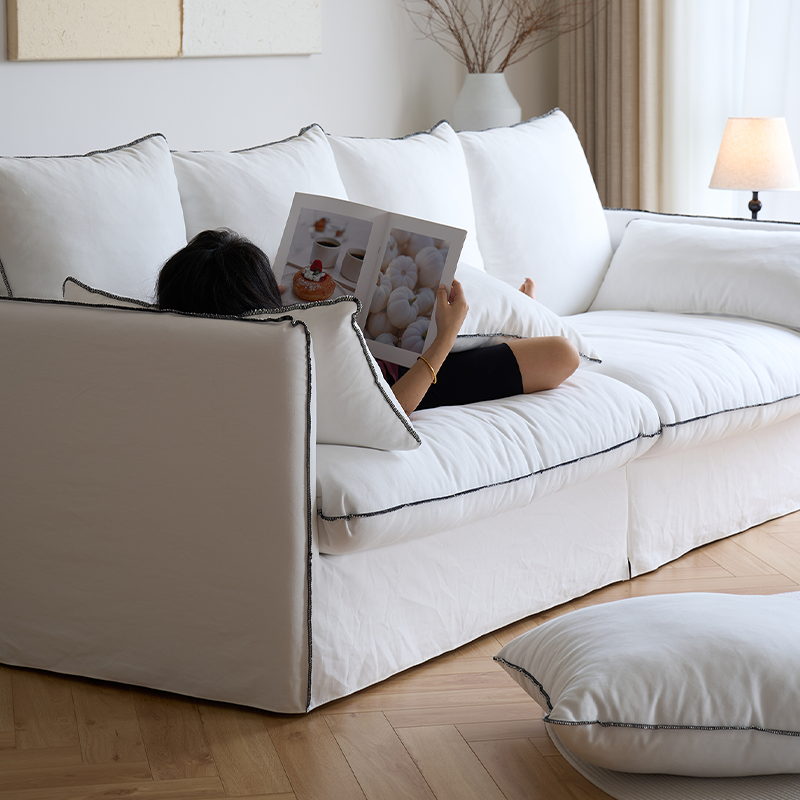 Mobilious-Bluoro Slipcovered White Skirted Sofa