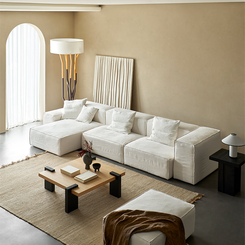 Mobilious-Armonia White Linen Fabric Washable Sectional