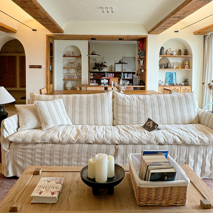 Caldia Beige Bouclé Fabric Deep Seat Sofa