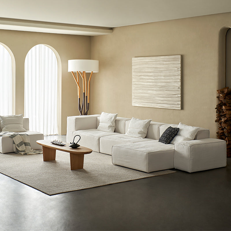 Mobilious-Armonia White Linen Fabric Washable Sectional