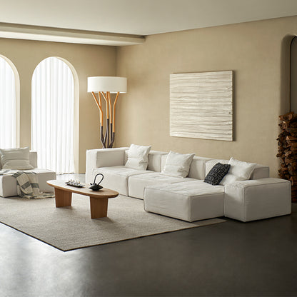 Mobilious-Armonia White Linen Fabric Washable Sectional