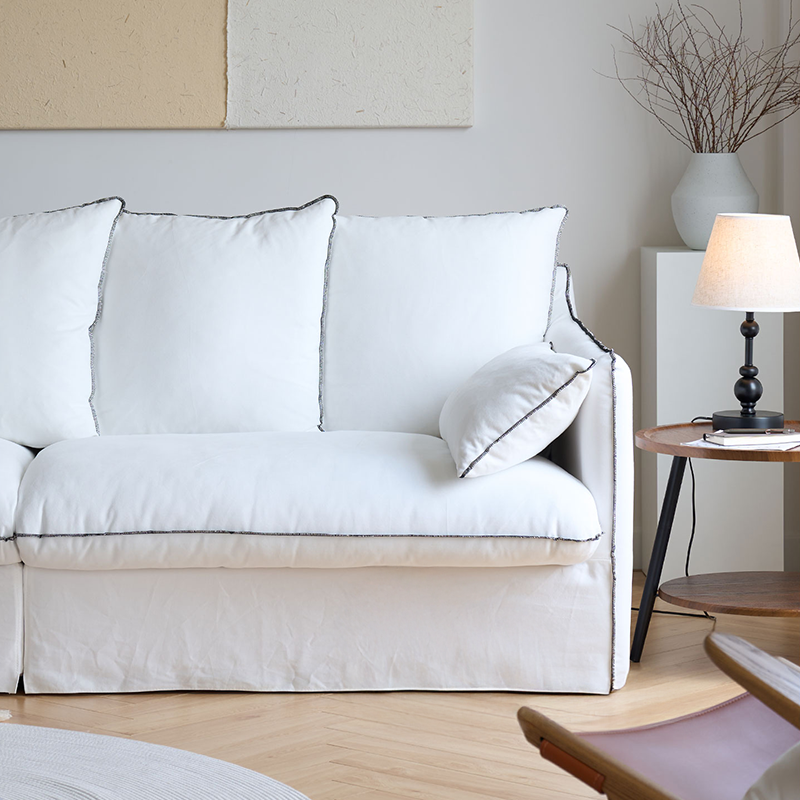 Mobilious-Bluoro Slipcovered White Skirted Sofa