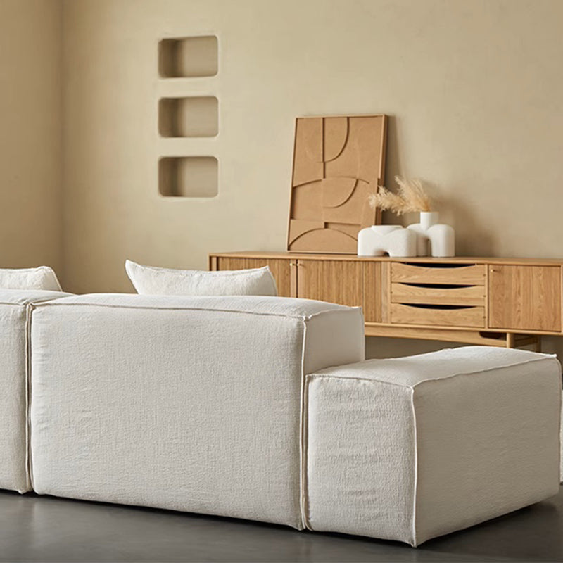 Mobilious-Armonia White Linen Fabric Washable Sofa