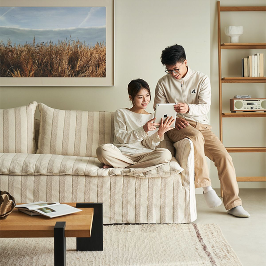 Caldia Beige Bouclé Fabric Deep Seat Sofa