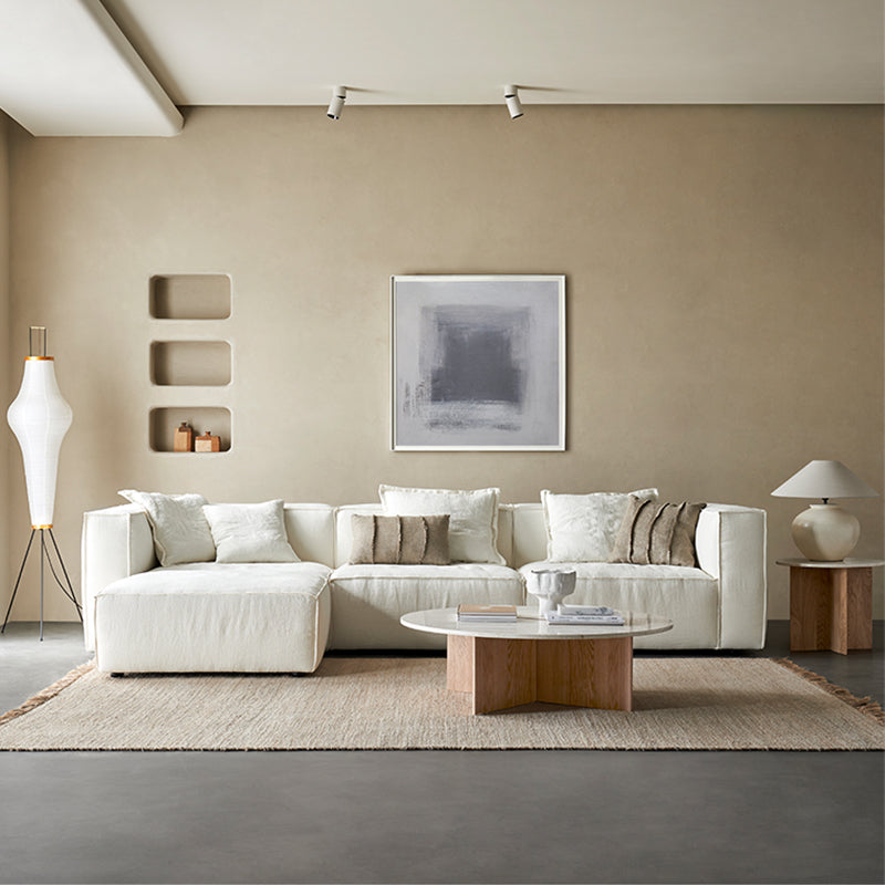 Mobilious-Armonia White Linen Fabric Washable Sectional