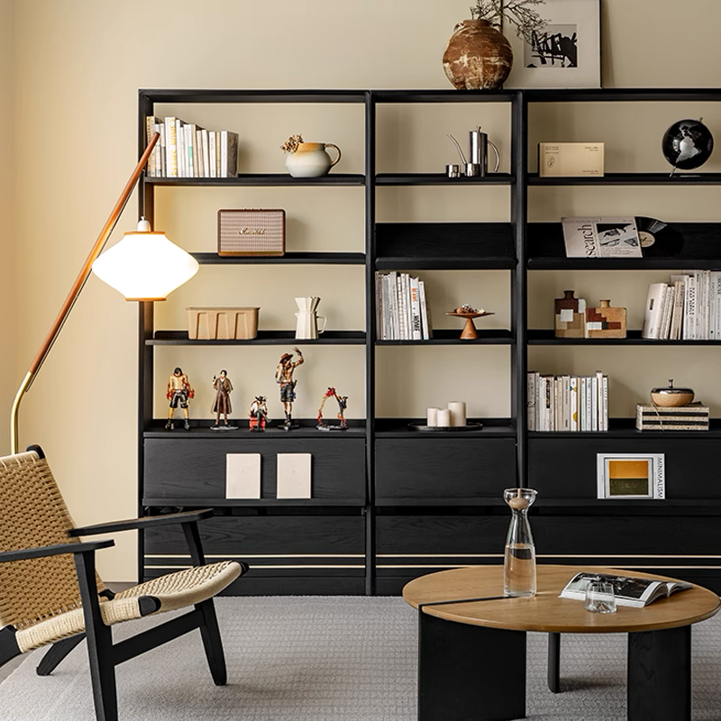 Toki Solid Wood Black Bookcase