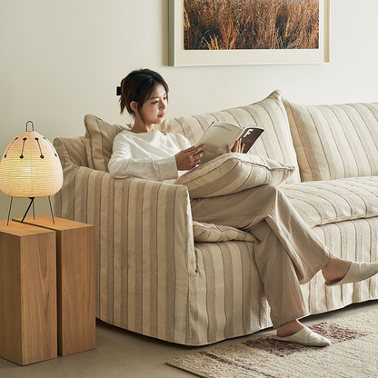 Caldia Beige Bouclé Fabric Deep Seat Sofa