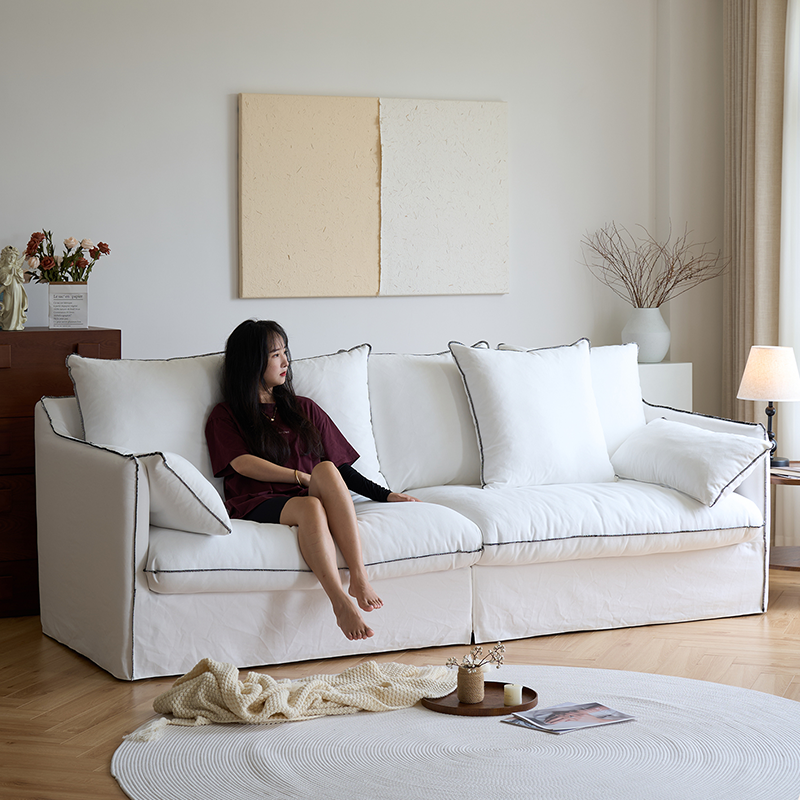 Mobilious-Bluoro Slipcovered White Skirted Sofa