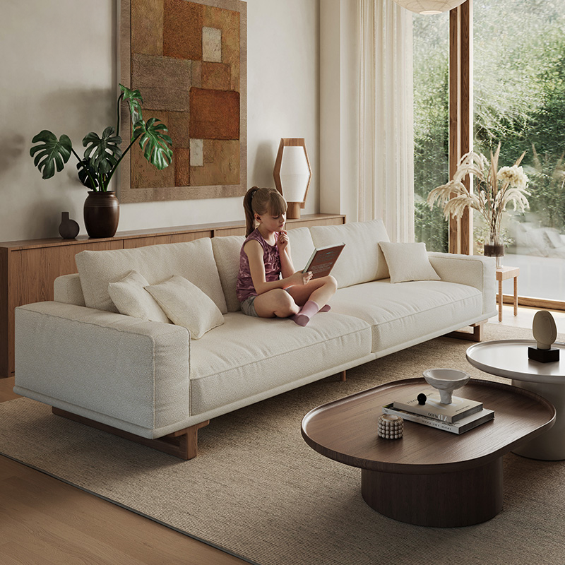Mobilious-SABIÉRA White Bouclé Fabric Washable Sofa