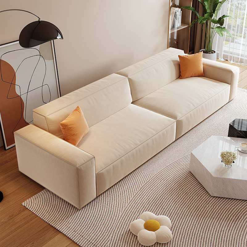 Mobilious-Calda Cream Fabric Straight Sofa