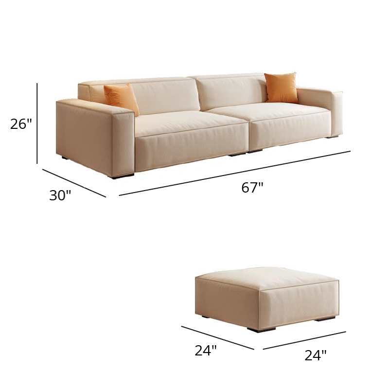 Mobilious-Calda Cream Fabric Straight Sofa
