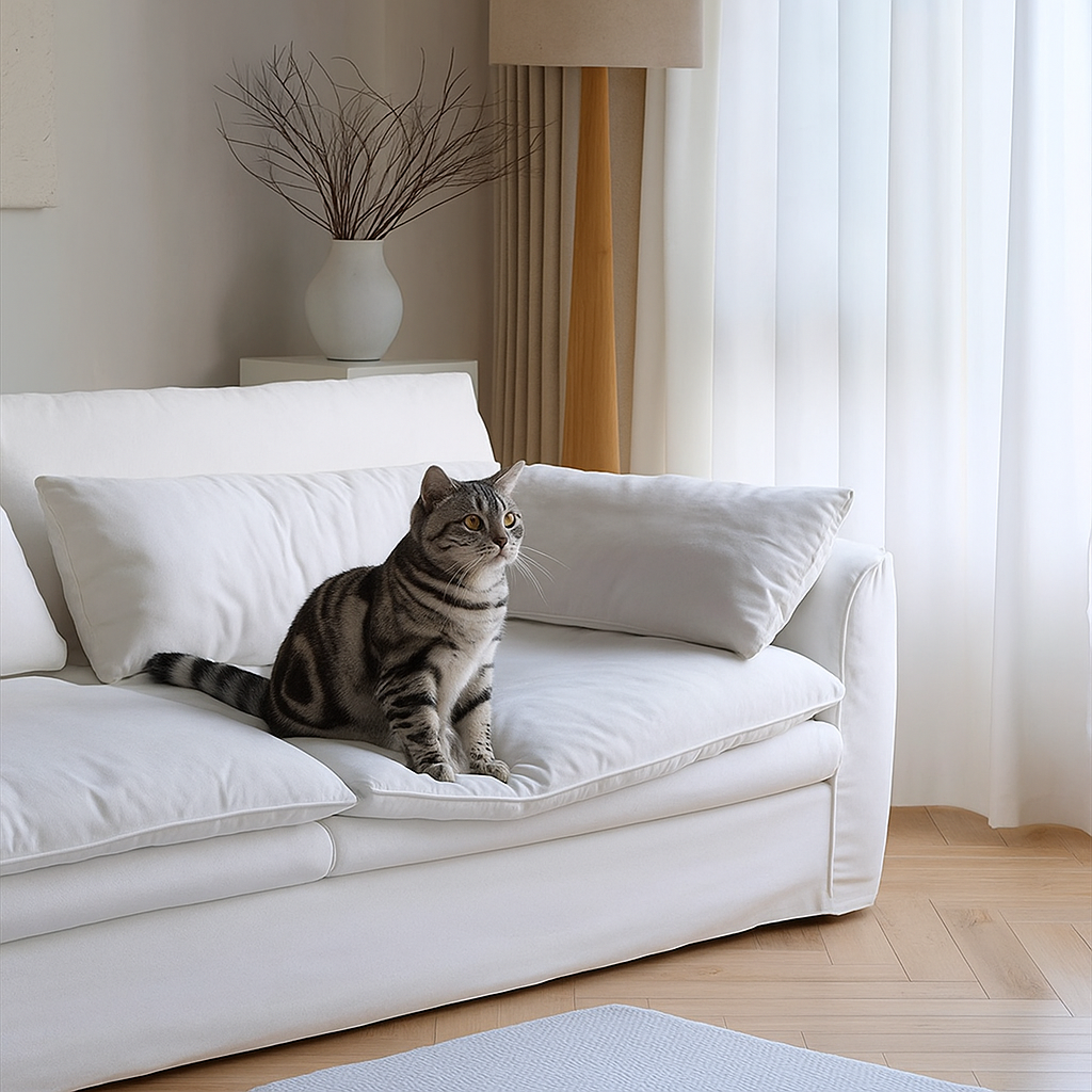 Mobilious-Fiorello Denim Slipcovered White Skirted Sofa