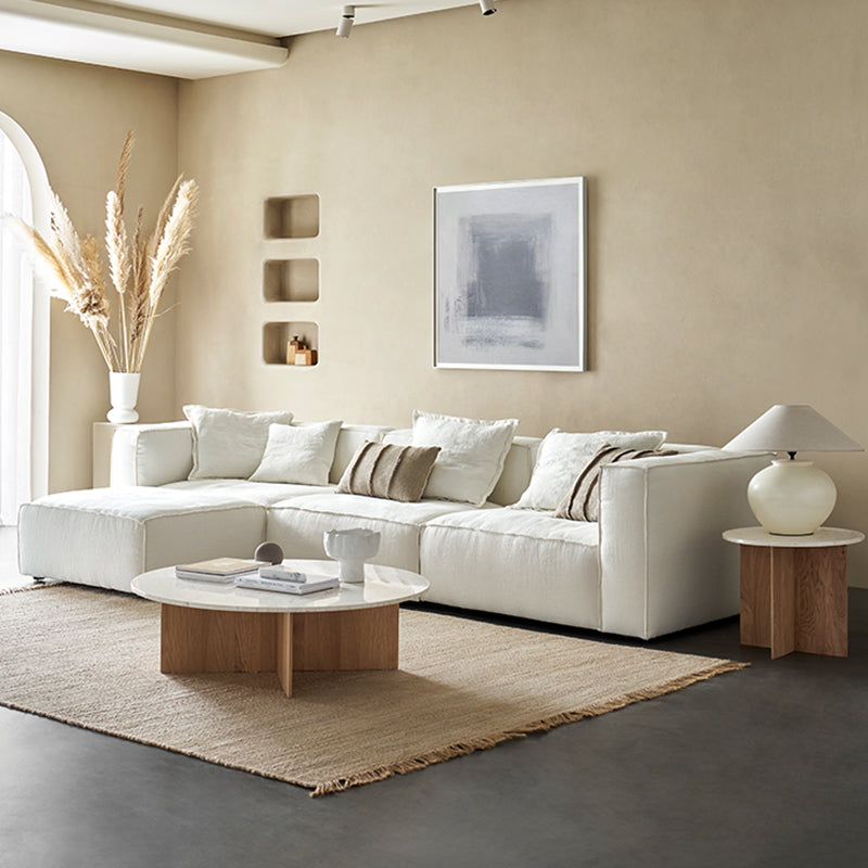 Mobilious-Armonia White Linen Fabric Washable Sectional