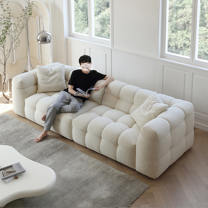 Mobilious-Melloro Cream Bouclé Plush Sofa