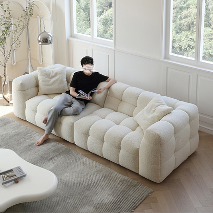 Mobilious-Melloro Cream Bouclé Plush Sofa